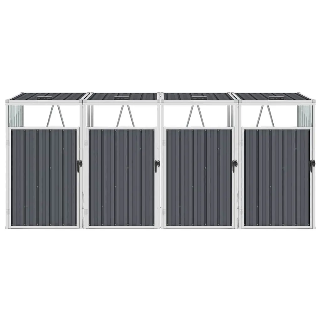 Quadruple Bin Shed Galvanised Steel Grey 286x81x121cm Outdoor Waste Container Storage