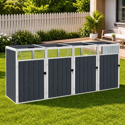 Practical Anthracite Shed for Four Garbage Bins