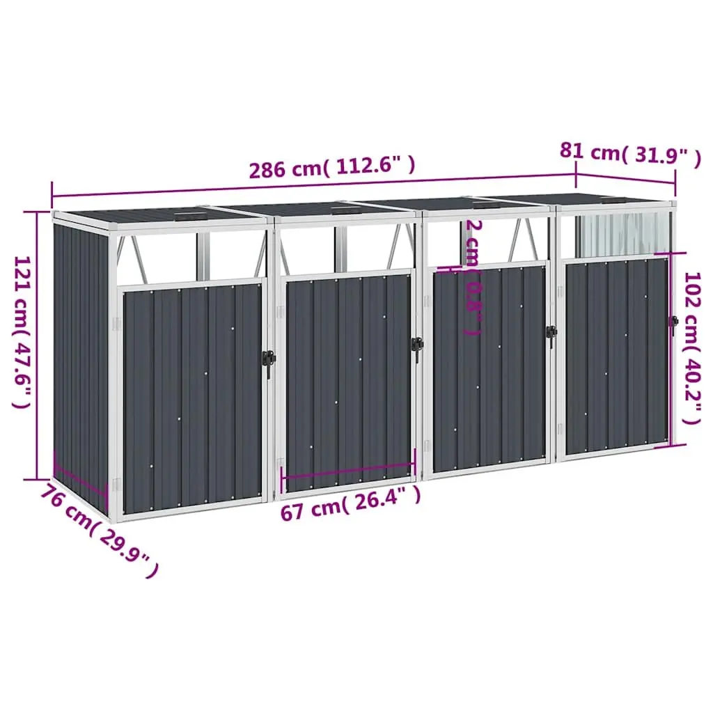 Anthracite Shed for Four Garbage Bins