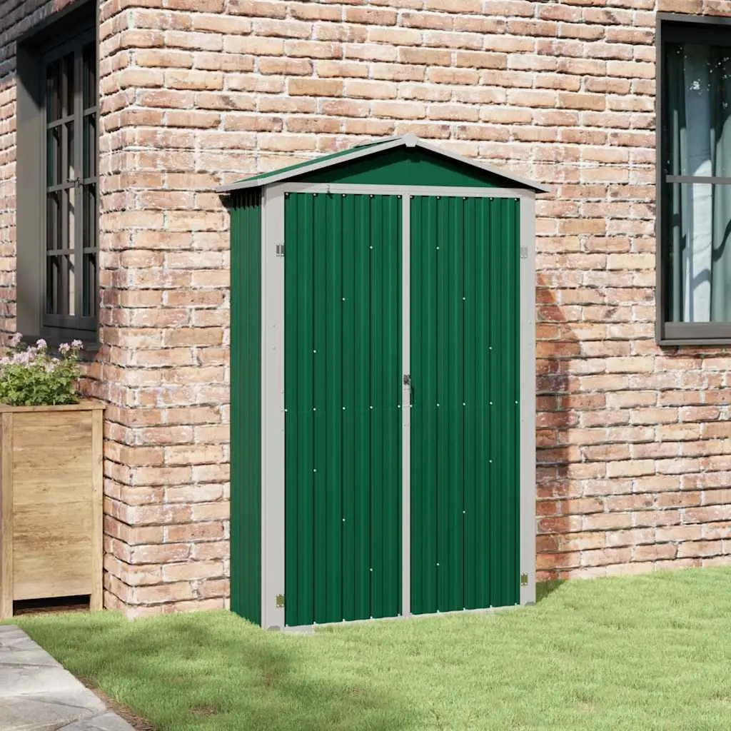 Garden Shed Galvanised Steel 116x45x175cm Green Outdoor Storage with Doors and Shelves