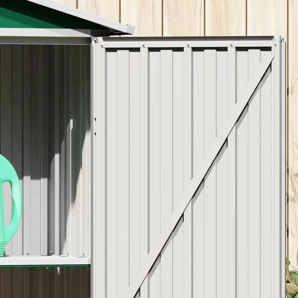 Garden Shed Galvanised Steel 116x45x175cm Green Outdoor Storage with Doors and Shelves