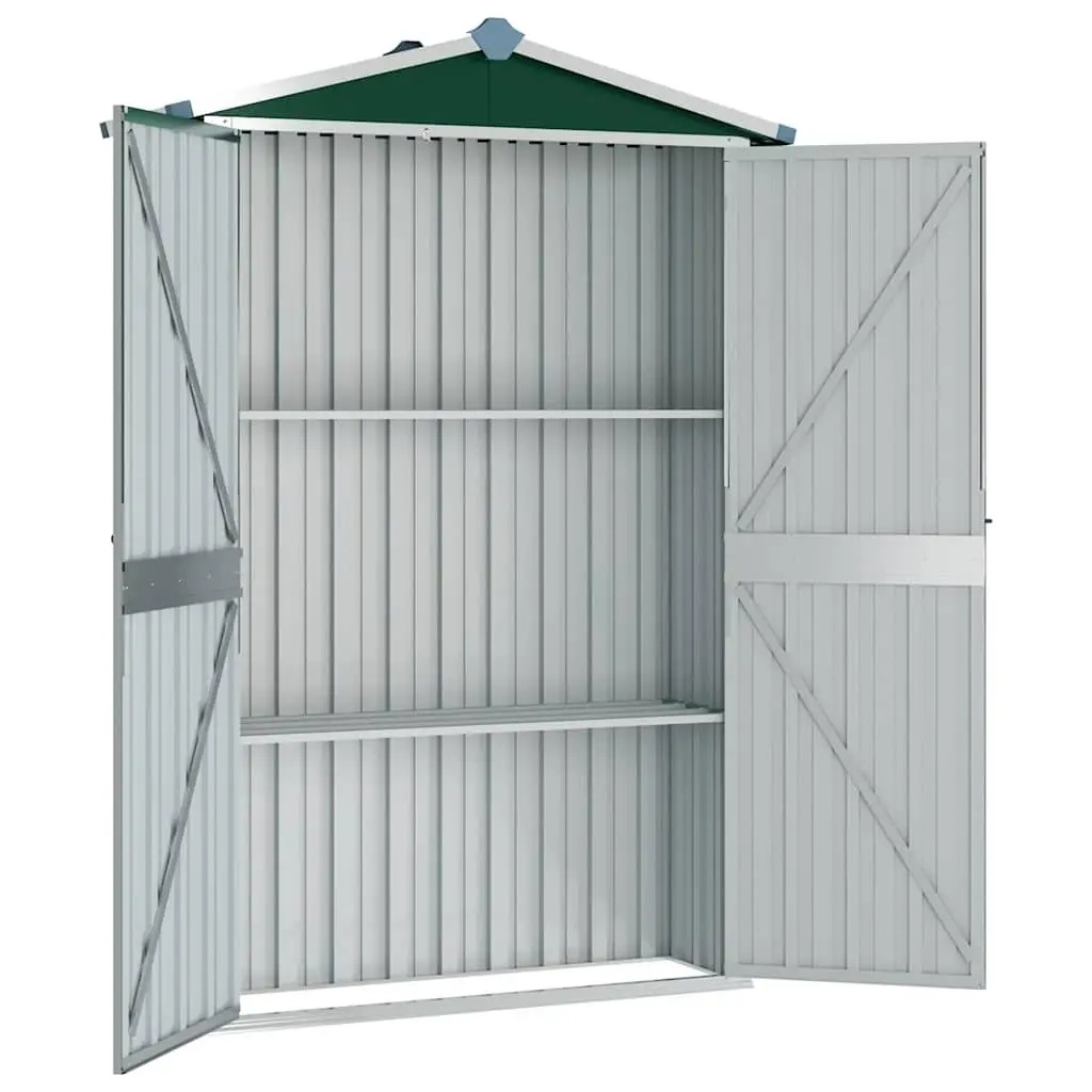 Garden Shed Galvanised Steel 116x45x175cm Green Outdoor Storage with Doors and Shelves