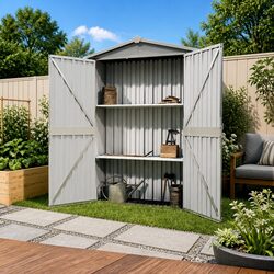 Functional Grey Metal Shed for Everyday Use
