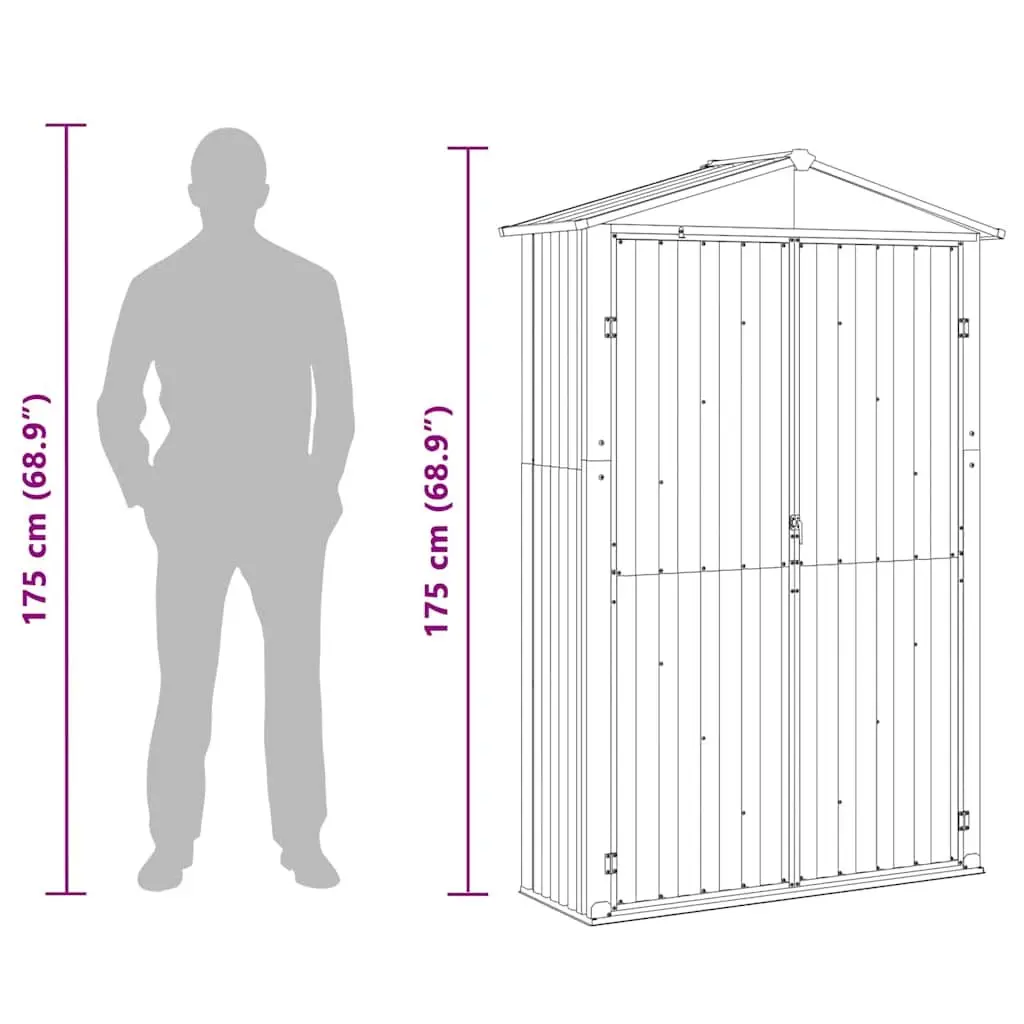 Garden Shed Galvanised Steel 116L x 45W x 175H cm Grey Outdoor Storage Tool Equipment Shed