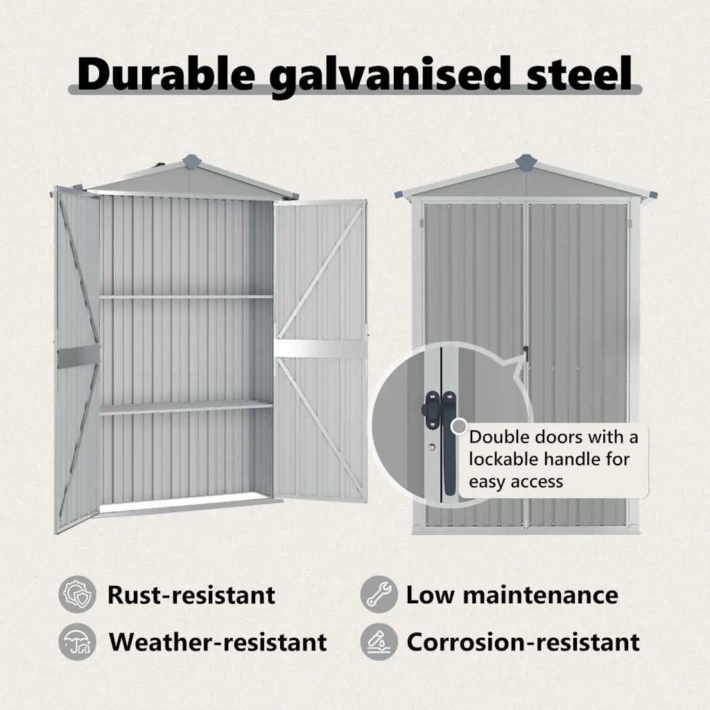 Garden Shed Galvanised Steel 116L x 45W x 175H cm Grey Outdoor Storage Tool Equipment Shed