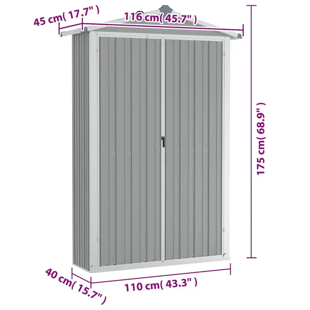 Garden Shed Galvanised Steel 116L x 45W x 175H cm Grey Outdoor Storage Tool Equipment Shed