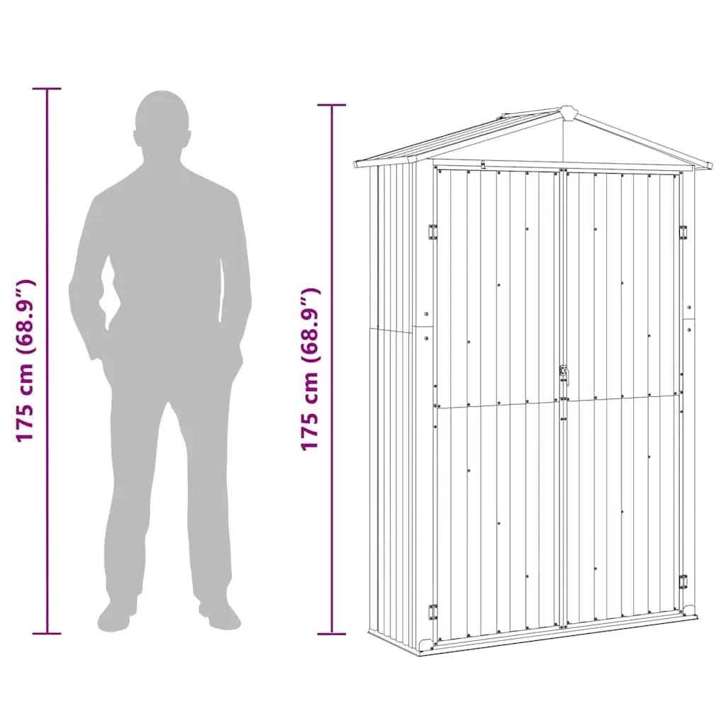 Garden Shed Galvanised Steel Brown Double Doors Shelves 116 x 45 x 175 cm