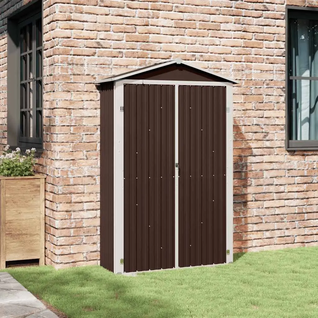 Garden Shed Galvanised Steel Brown Double Doors Shelves 116 x 45 x 175 cm