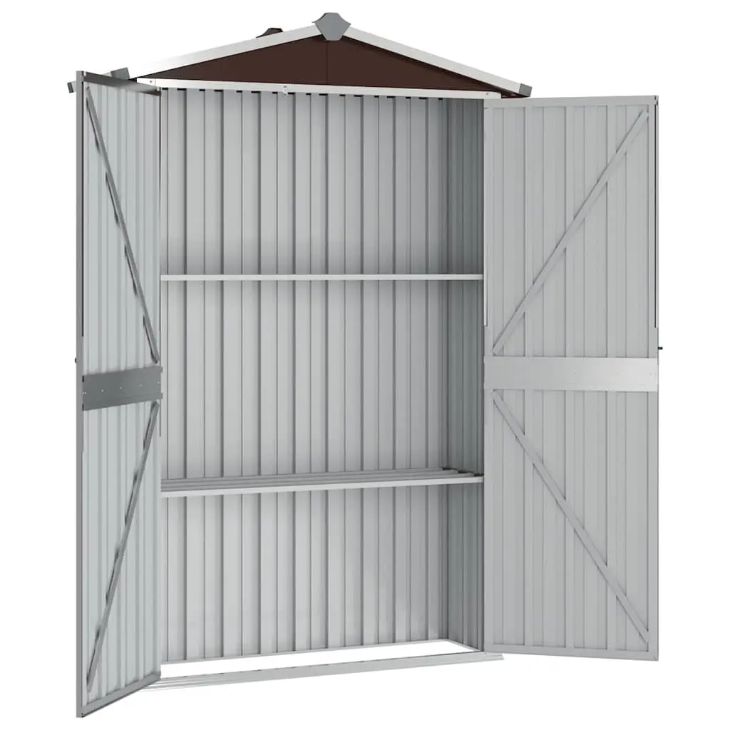 Garden Shed Galvanised Steel Brown Double Doors Shelves 116 x 45 x 175 cm