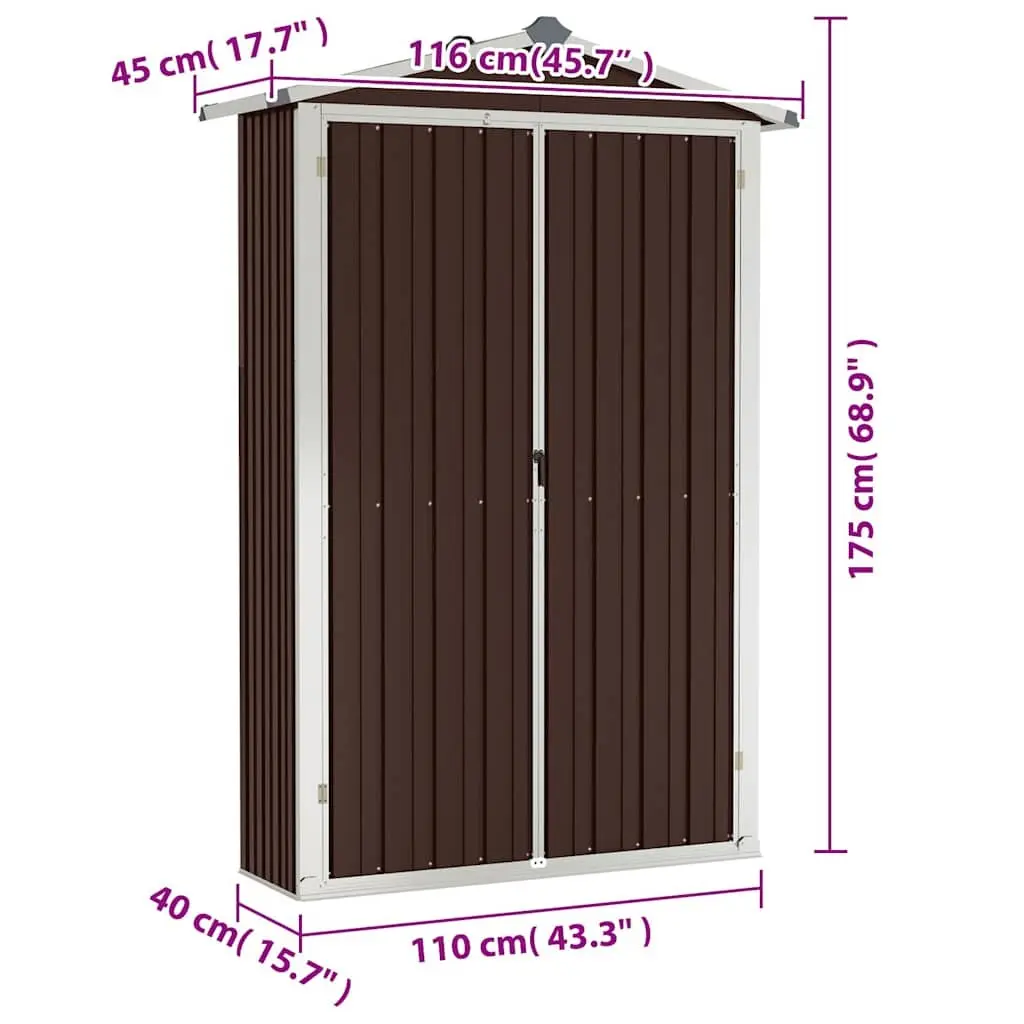 Garden Shed Galvanised Steel Brown Double Doors Shelves 116 x 45 x 175 cm