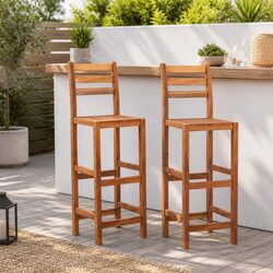 Bar Stools Set 2 pcs Wooden Outdoor Garden Patio Dining Chairs with Backrest