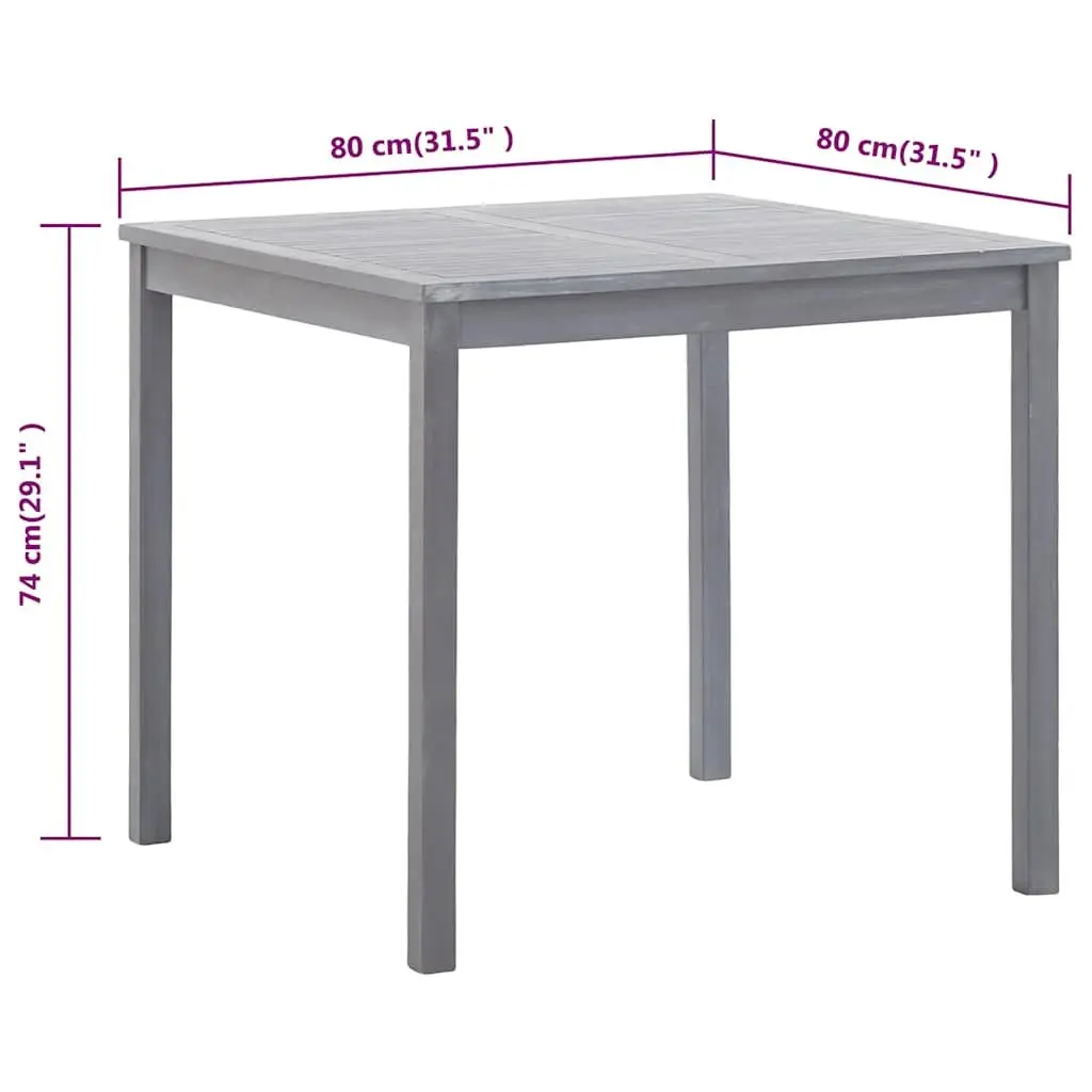 Square Outdoor Dining Table Grey 80x80x74 cm Wooden Garden Furniture