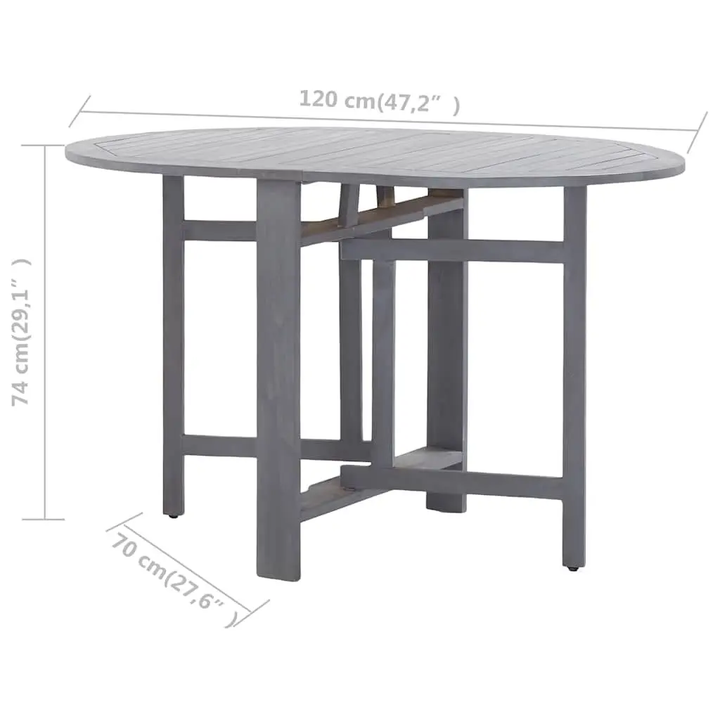Outdoor Dining Table Grey Oval Garden Furniture Folding Acacia Wood 120x70x74cm