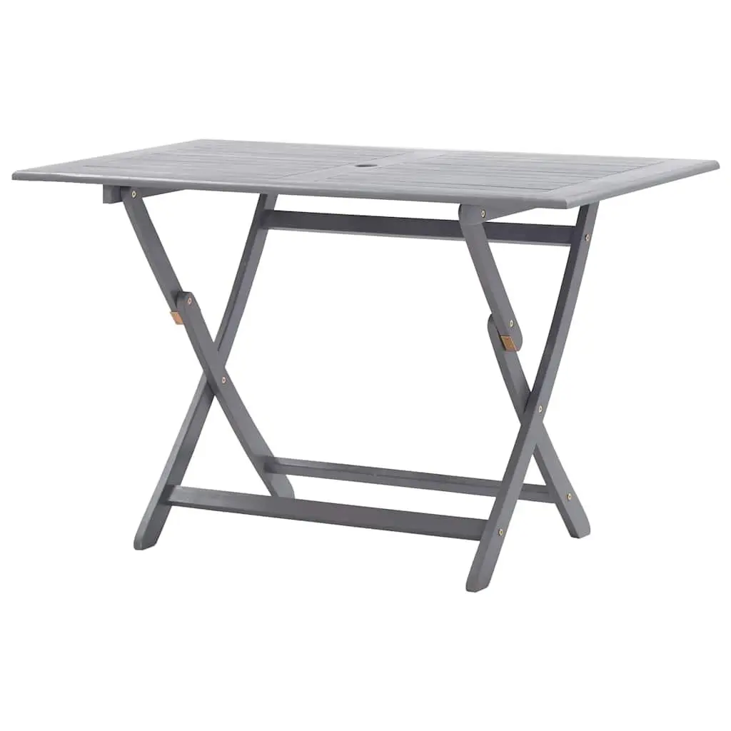 Folding Outdoor Table Grey Solid Acacia Wood 120x70x75cm with Parasol Hole