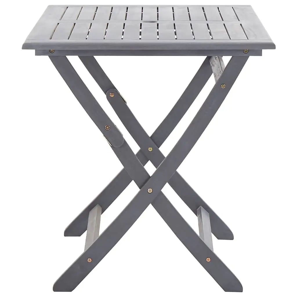 Folding Outdoor Table Grey Solid Acacia Wood 120x70x75cm with Parasol Hole