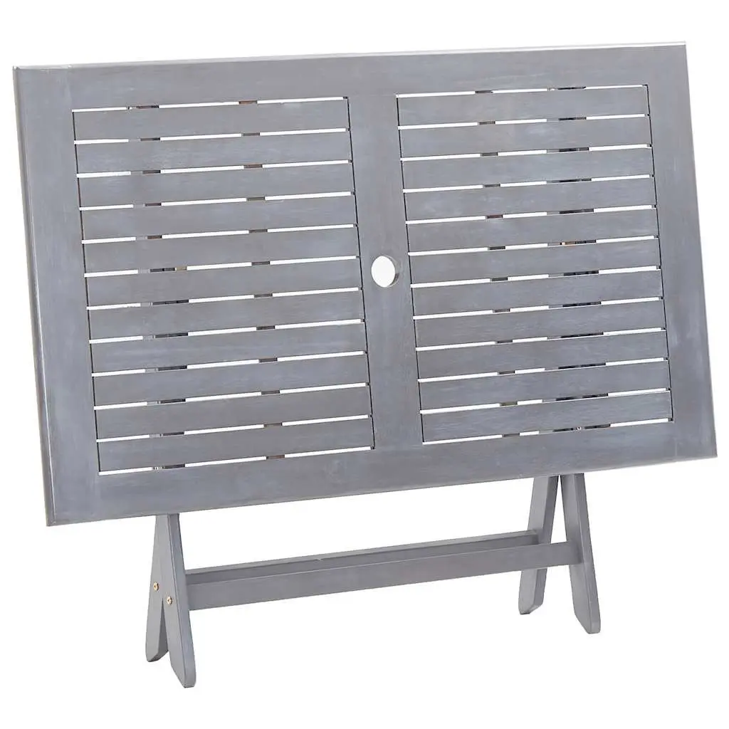 Folding Outdoor Table Grey Solid Acacia Wood 120x70x75cm with Parasol Hole
