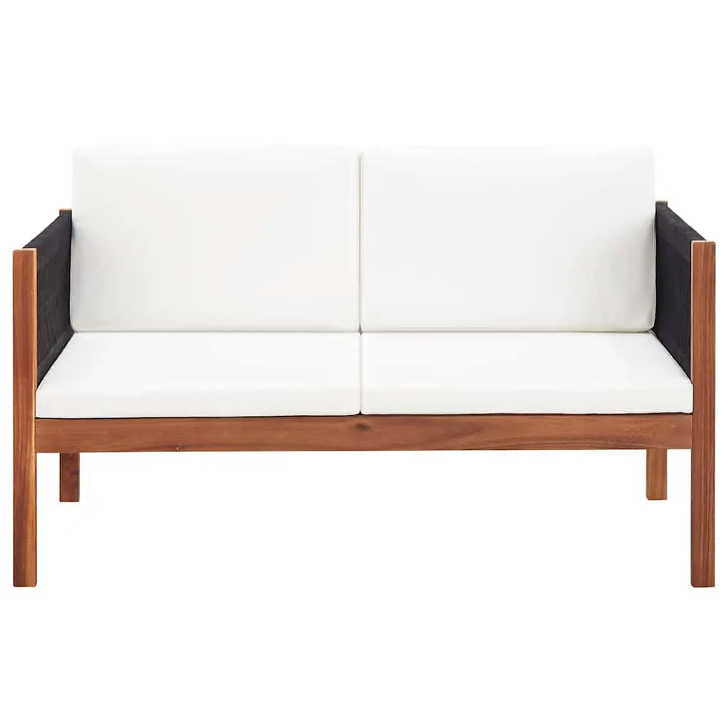 2-Seater Outdoor Sofa Garden Bench Rope Design Acacia Wood Patio Furniture