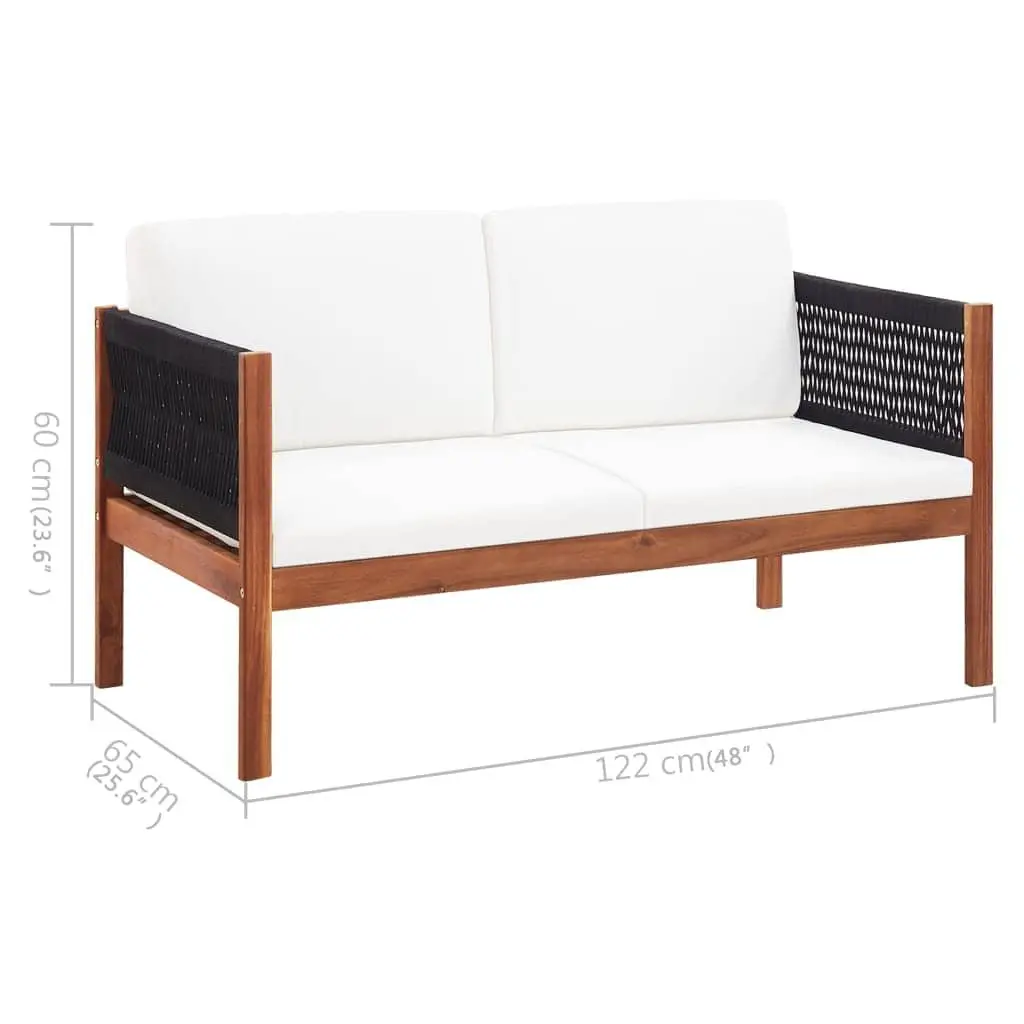 2-Seater Outdoor Sofa Garden Bench Rope Design Acacia Wood Patio Furniture