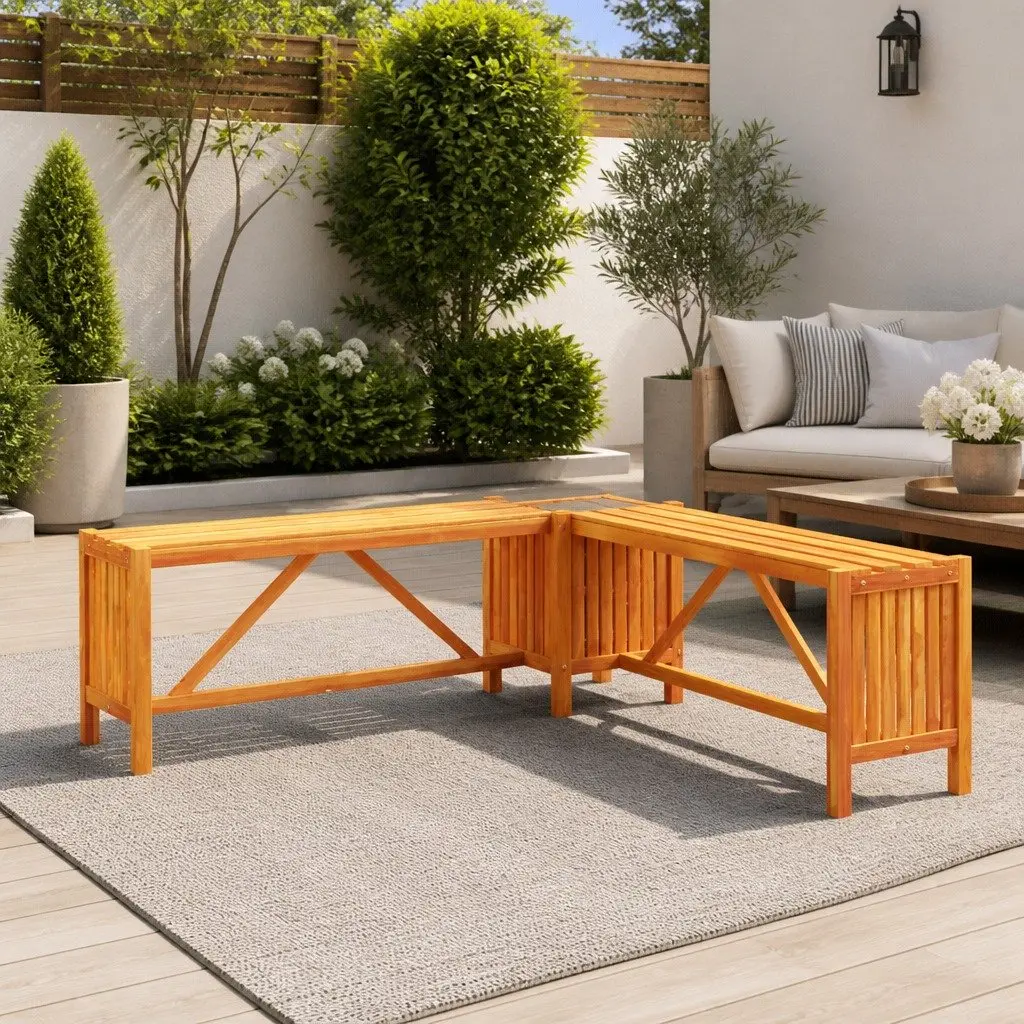 Garden Bench with Planter Box Acacia Hardwood 117x117x40cm Brown