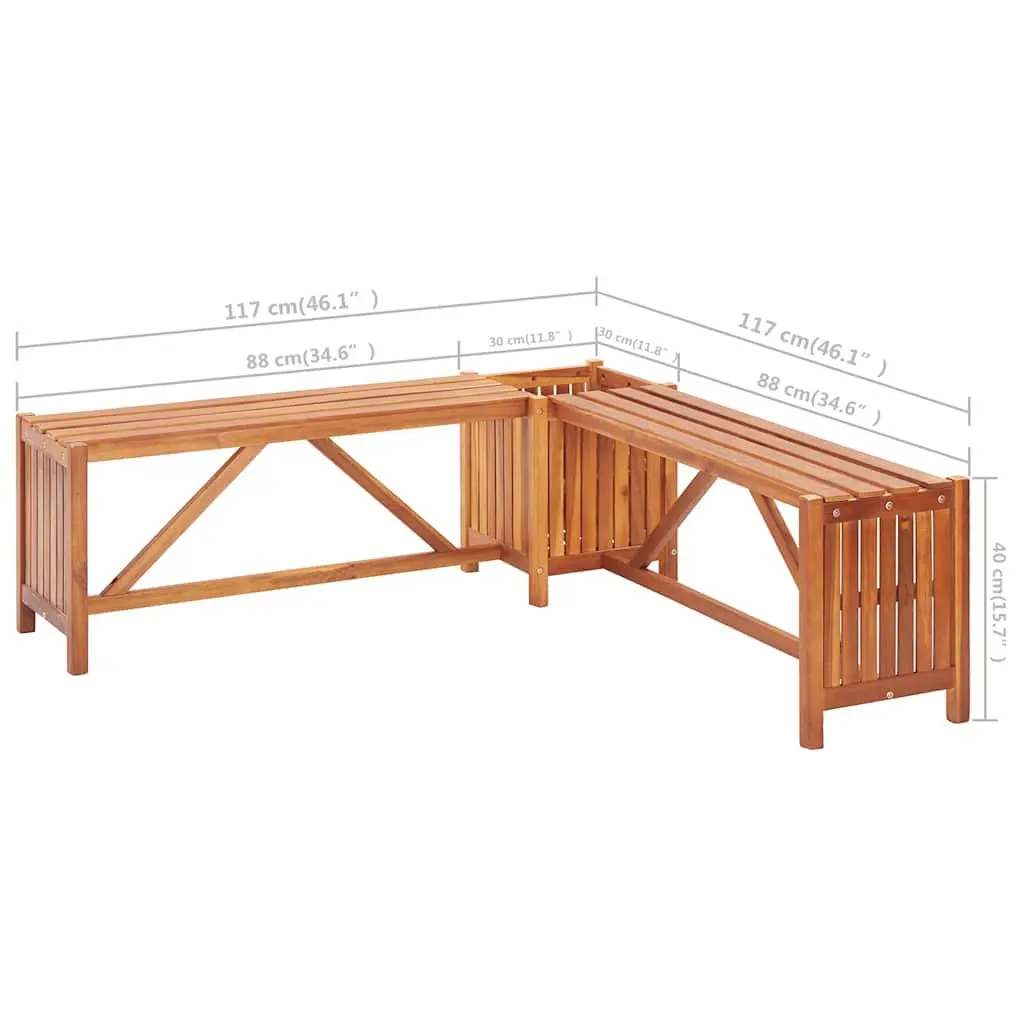 Garden Bench with Planter Box Acacia Hardwood 117x117x40cm Brown