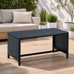 Practical Black Poly Rattan Coffee Table for Outdoor Use