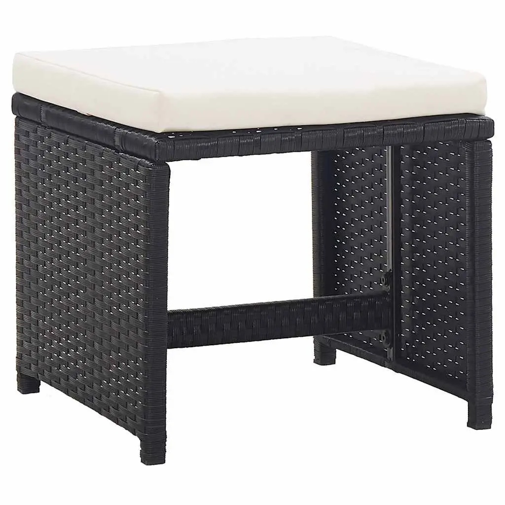 Garden Stools Set Poly Rattan Black with Cushions 2 Piece