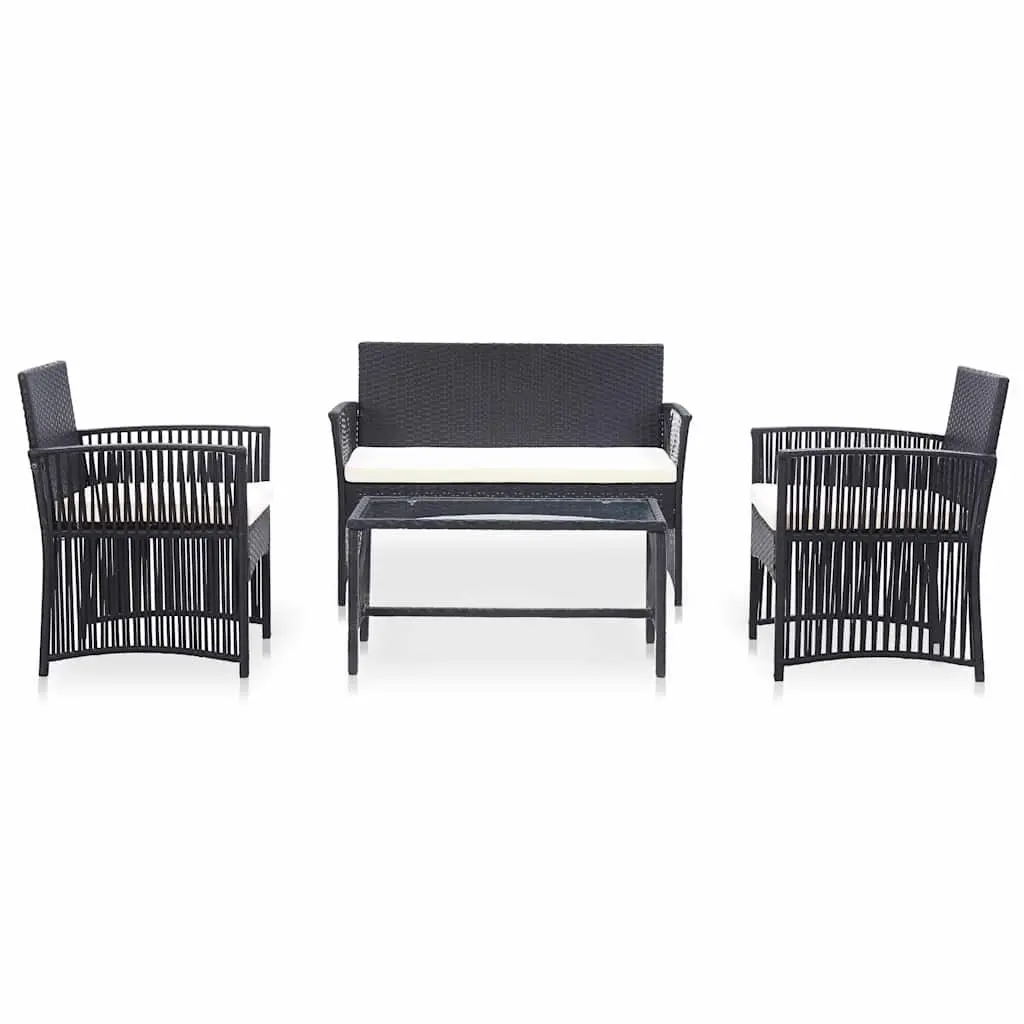 4 Piece Outdoor Patio Furniture Set Black PE Rattan with Cushions