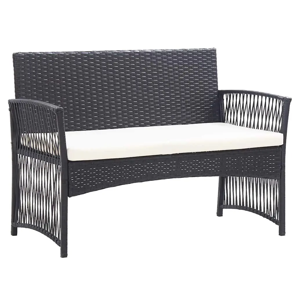 4 Piece Outdoor Patio Furniture Set Black PE Rattan with Cushions