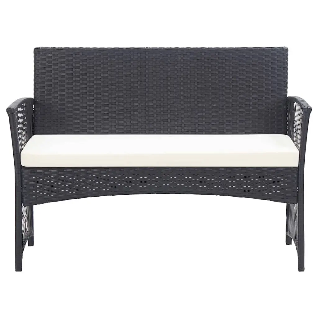 4 Piece Outdoor Patio Furniture Set Black PE Rattan with Cushions