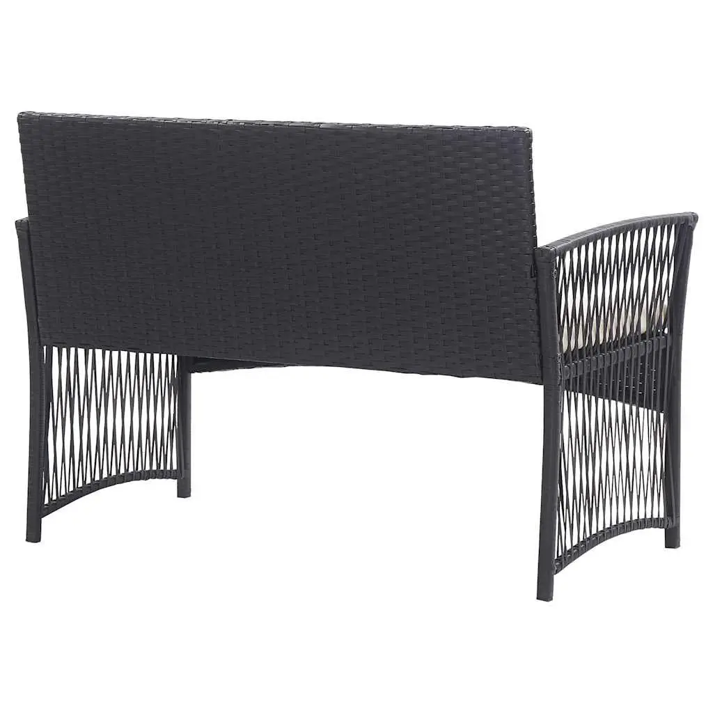 4 Piece Outdoor Patio Furniture Set Black PE Rattan with Cushions