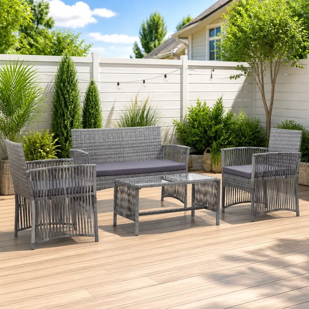 Garden Lounge Set Rattan PE Anthracite 4 Piece Outdoor Furniture Sofa Bench Chairs Table