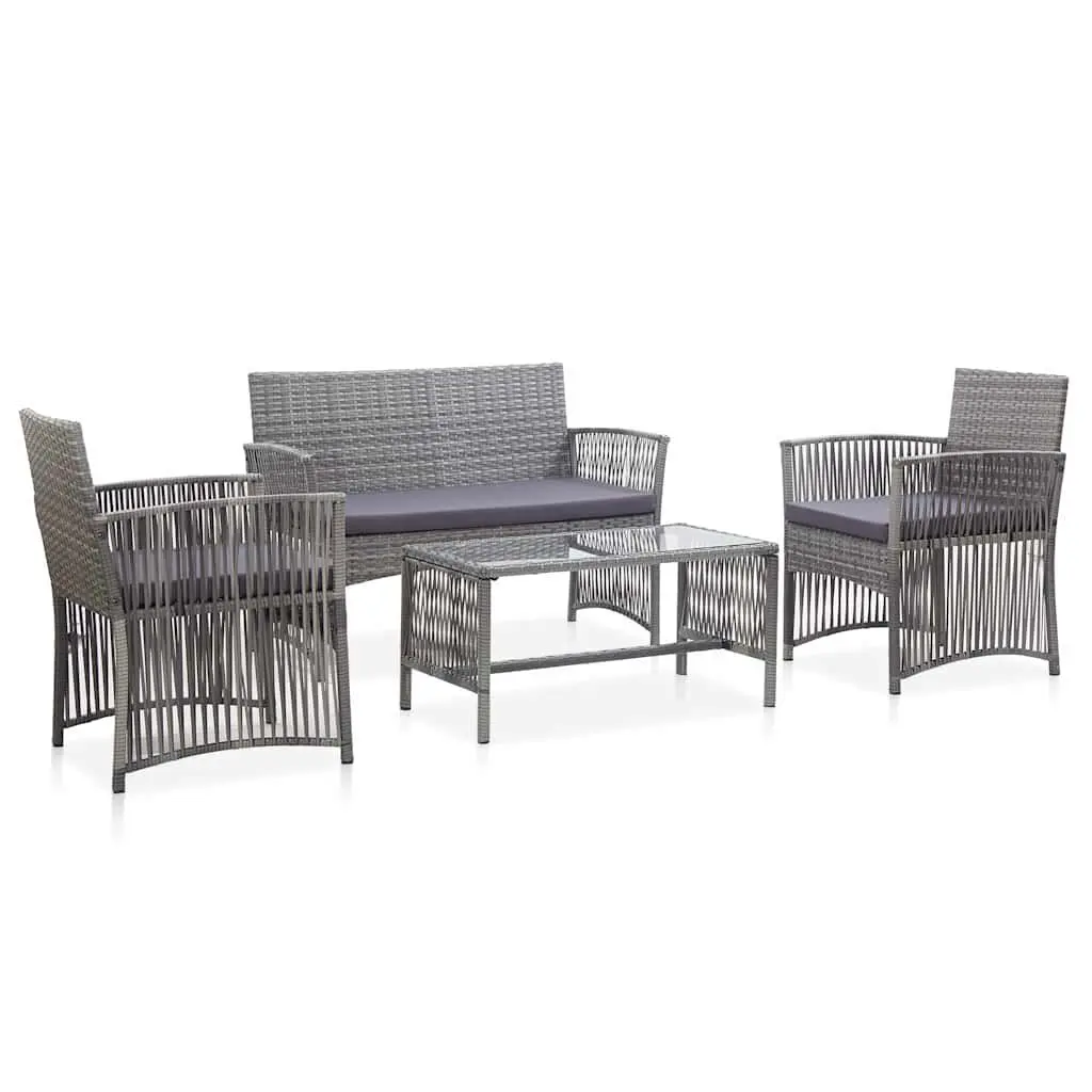 Garden Lounge Set Rattan PE Anthracite 4 Piece Outdoor Furniture Sofa Bench Chairs Table