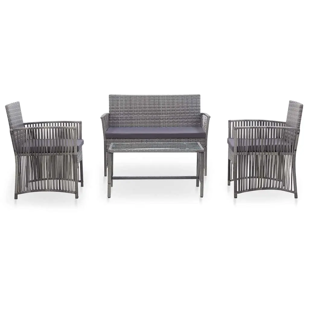 Garden Lounge Set Rattan PE Anthracite 4 Piece Outdoor Furniture Sofa Bench Chairs Table