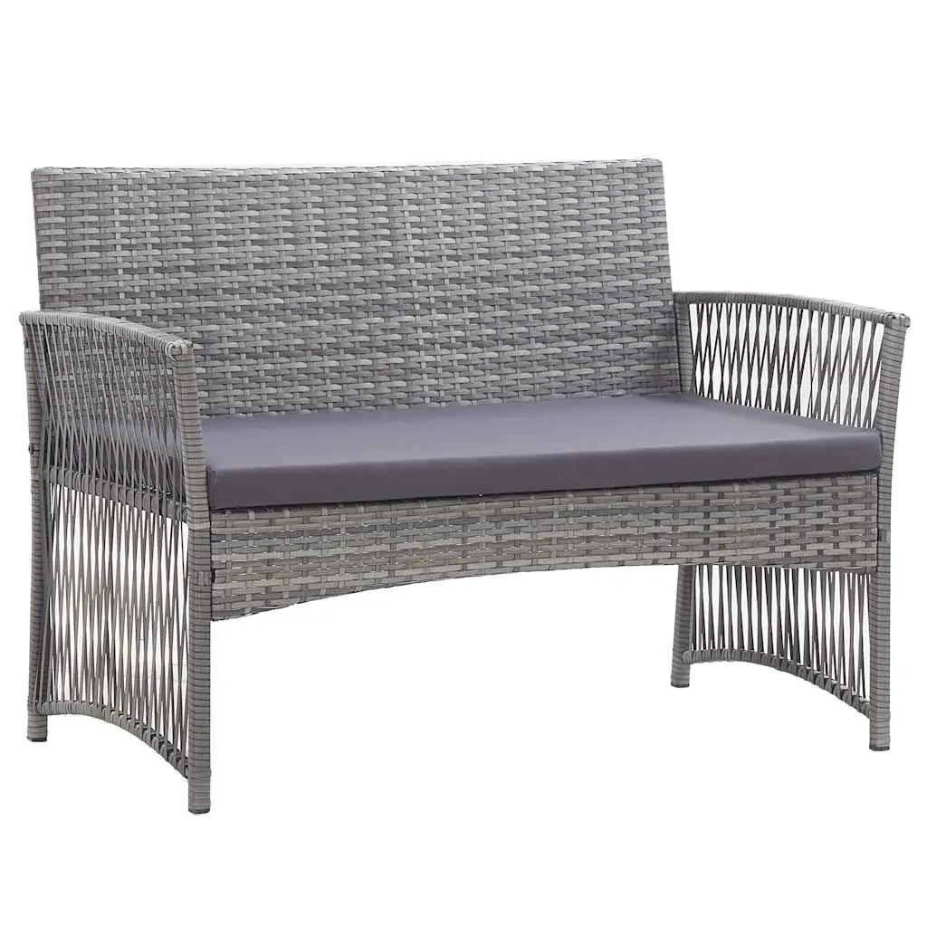 Garden Lounge Set Rattan PE Anthracite 4 Piece Outdoor Furniture Sofa Bench Chairs Table