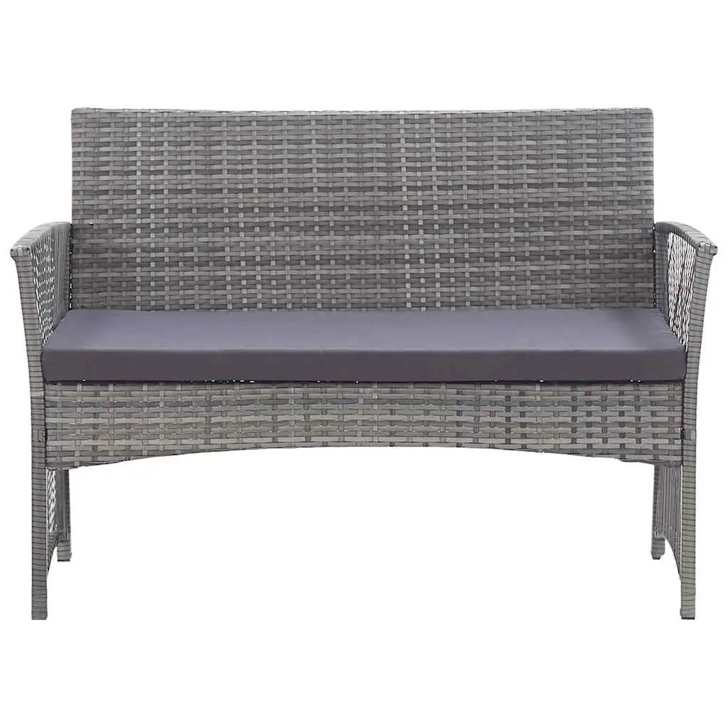 Garden Lounge Set Rattan PE Anthracite 4 Piece Outdoor Furniture Sofa Bench Chairs Table