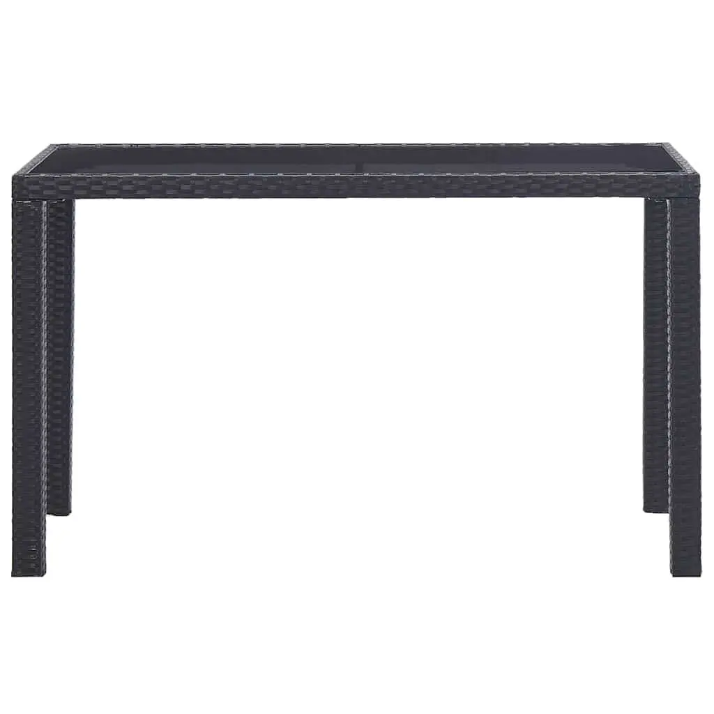 Garden Dining Table Black Outdoor Patio Furniture Glass Top Poly Rattan 123cm