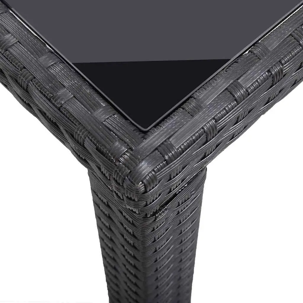 Garden Dining Table Black Outdoor Patio Furniture Glass Top Poly Rattan 123cm