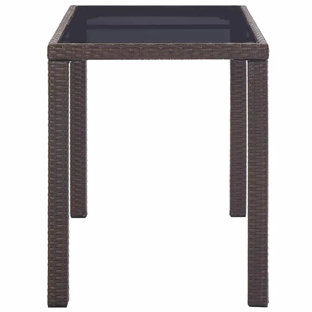 Outdoor Garden Dining Table Brown Poly Rattan Patio Furniture with Glass Top