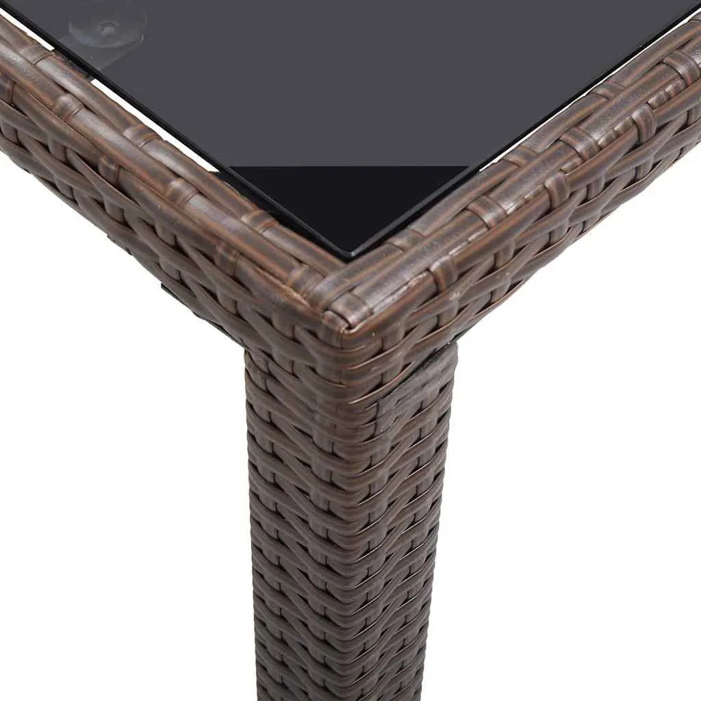 Outdoor Garden Dining Table Brown Poly Rattan Patio Furniture with Glass Top
