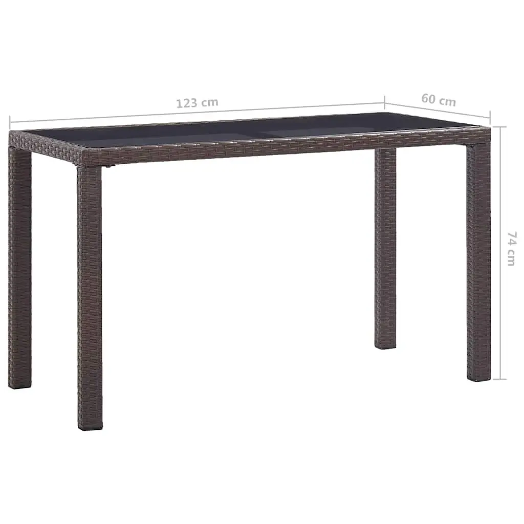Outdoor Garden Dining Table Brown Poly Rattan Patio Furniture with Glass Top