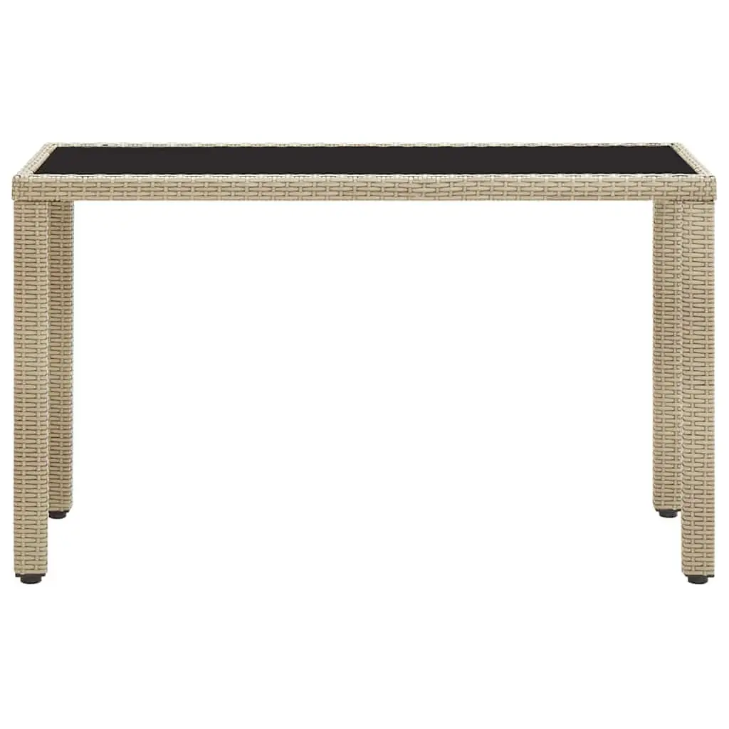 Garden Dining Table Poly Rattan Glass Top 123 x 60 x 74 cm Beige
