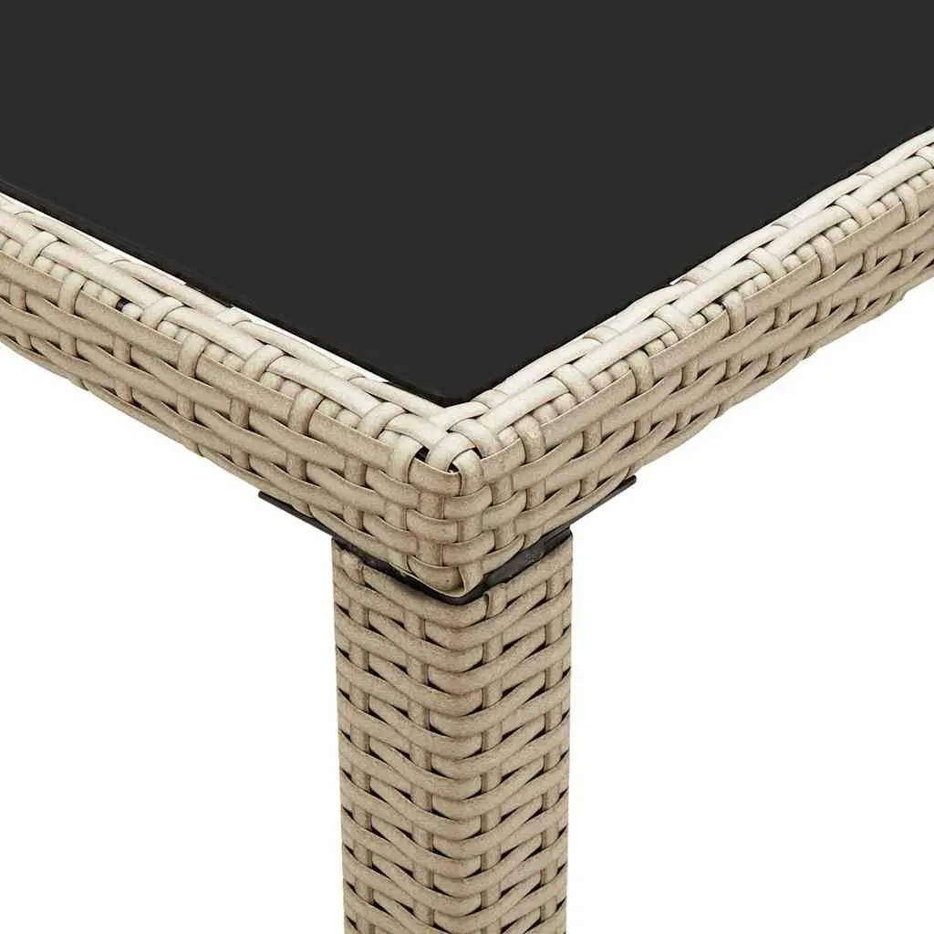 Garden Dining Table Poly Rattan Glass Top 123 x 60 x 74 cm Beige