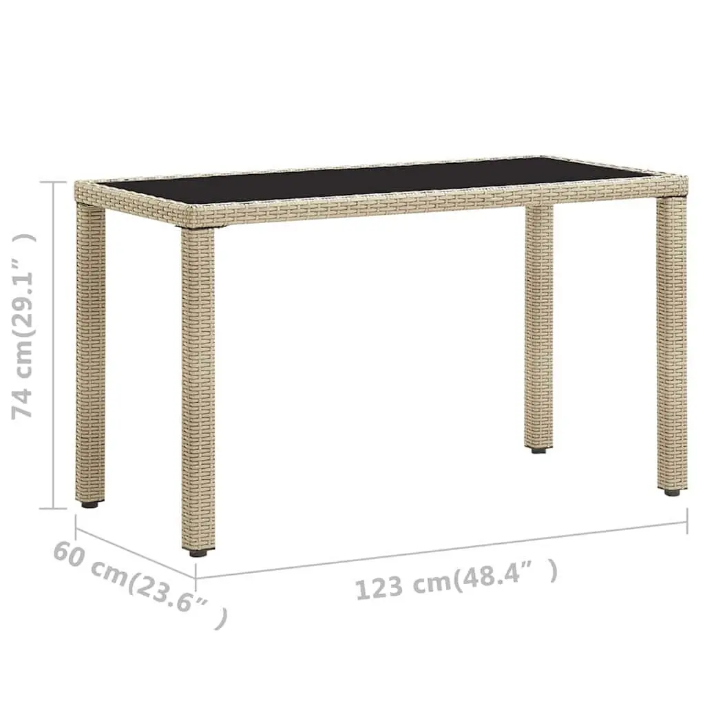 Garden Dining Table Poly Rattan Glass Top 123 x 60 x 74 cm Beige