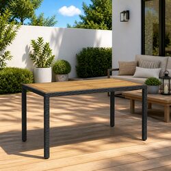 Outdoor Dining Table Garden Patio Furniture Black Brown Acacia Wood Rattan Frame