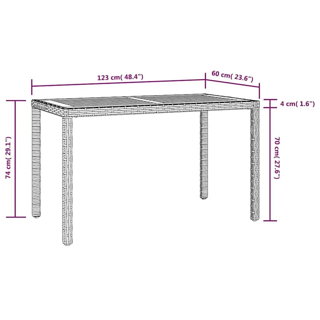 Outdoor Dining Table Garden Patio Furniture Black Brown Acacia Wood Rattan Frame
