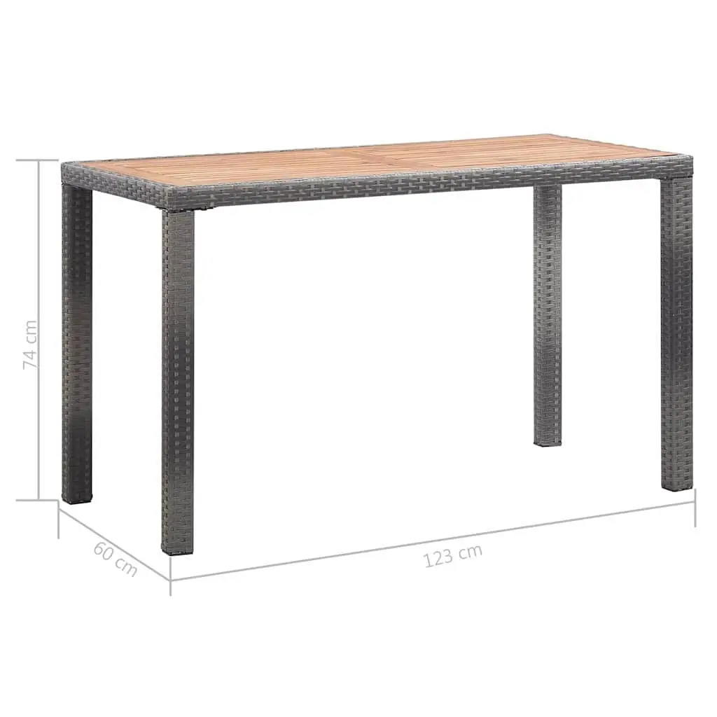 Outdoor Table Rattan Frame Acacia Wood Anthracite Brown 123x60x74cm