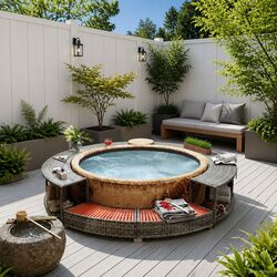 Functional Grey Poly Rattan Hot Tub Surround for Your Home
