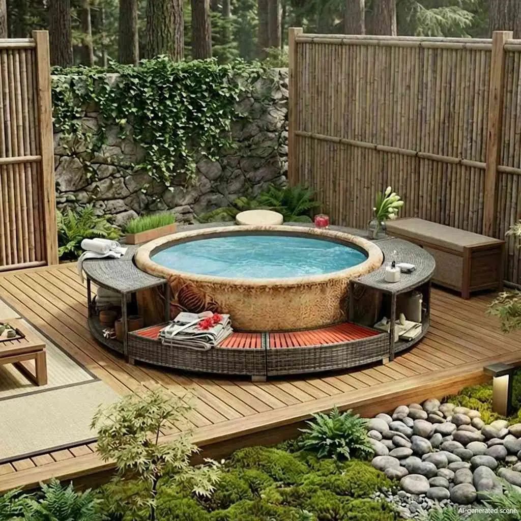Hot Tub Surround Grey Poly Rattan Spa Accessory Storage Organiser Outdoor