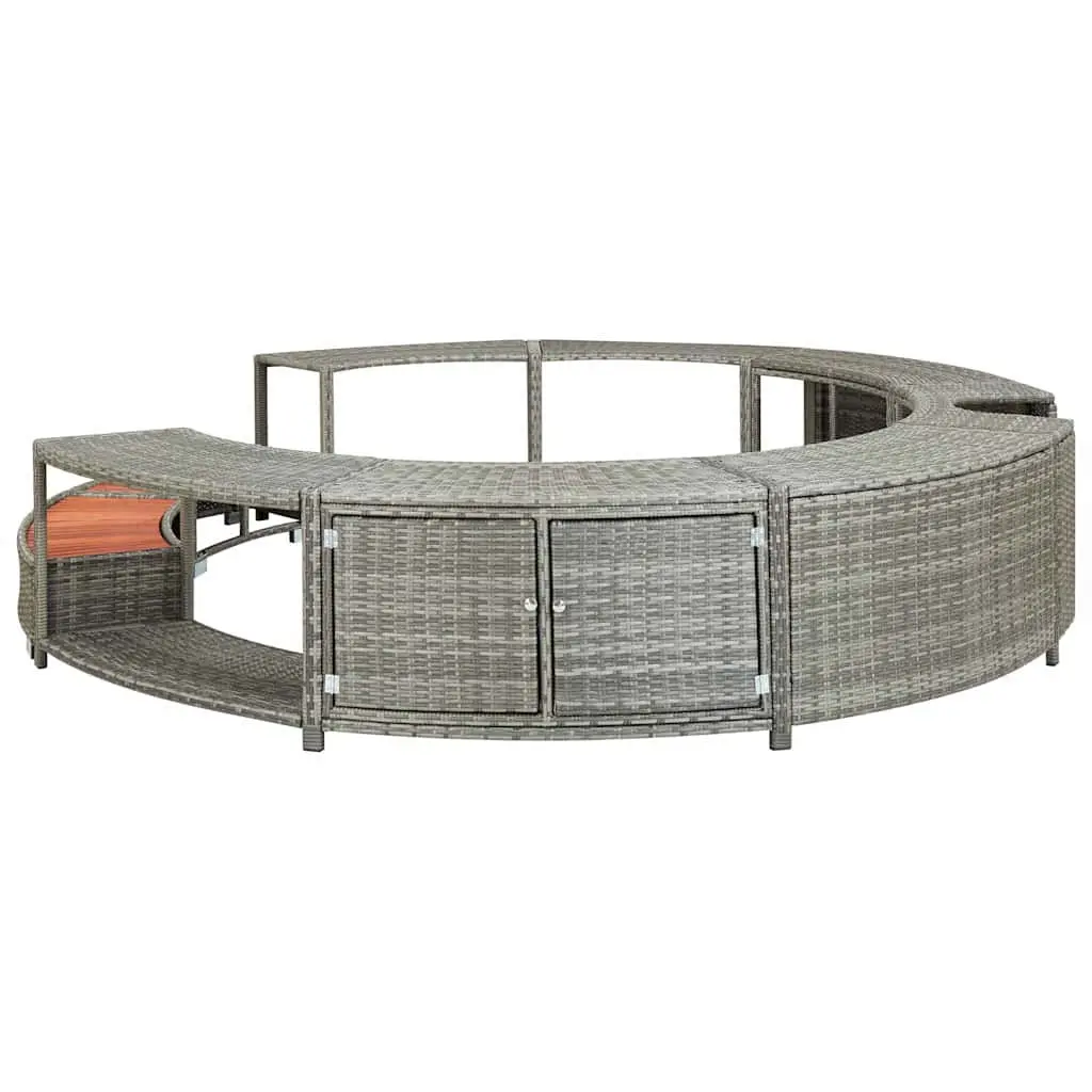 Hot Tub Surround Grey Poly Rattan Spa Accessory Storage Organiser Outdoor