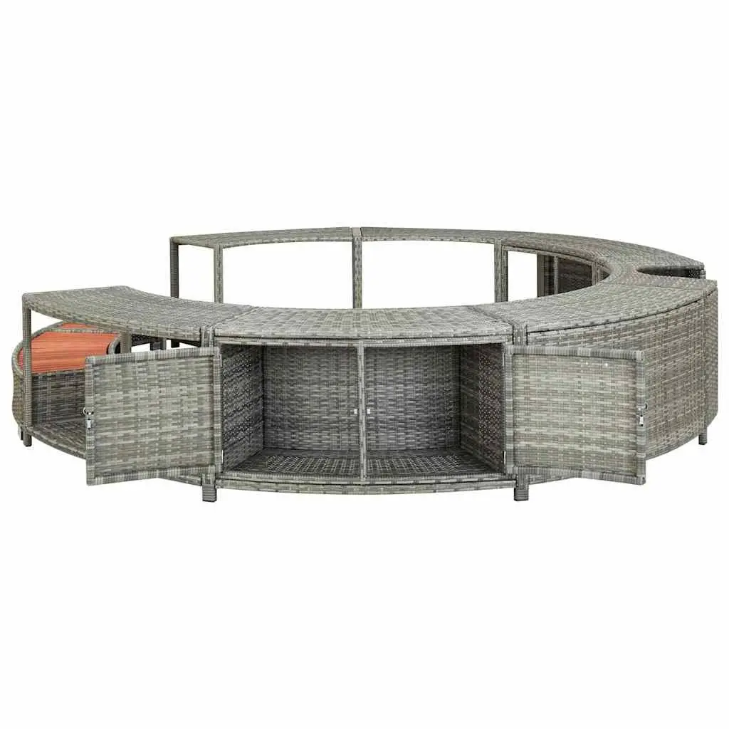 Hot Tub Surround Grey Poly Rattan Spa Accessory Storage Organiser Outdoor